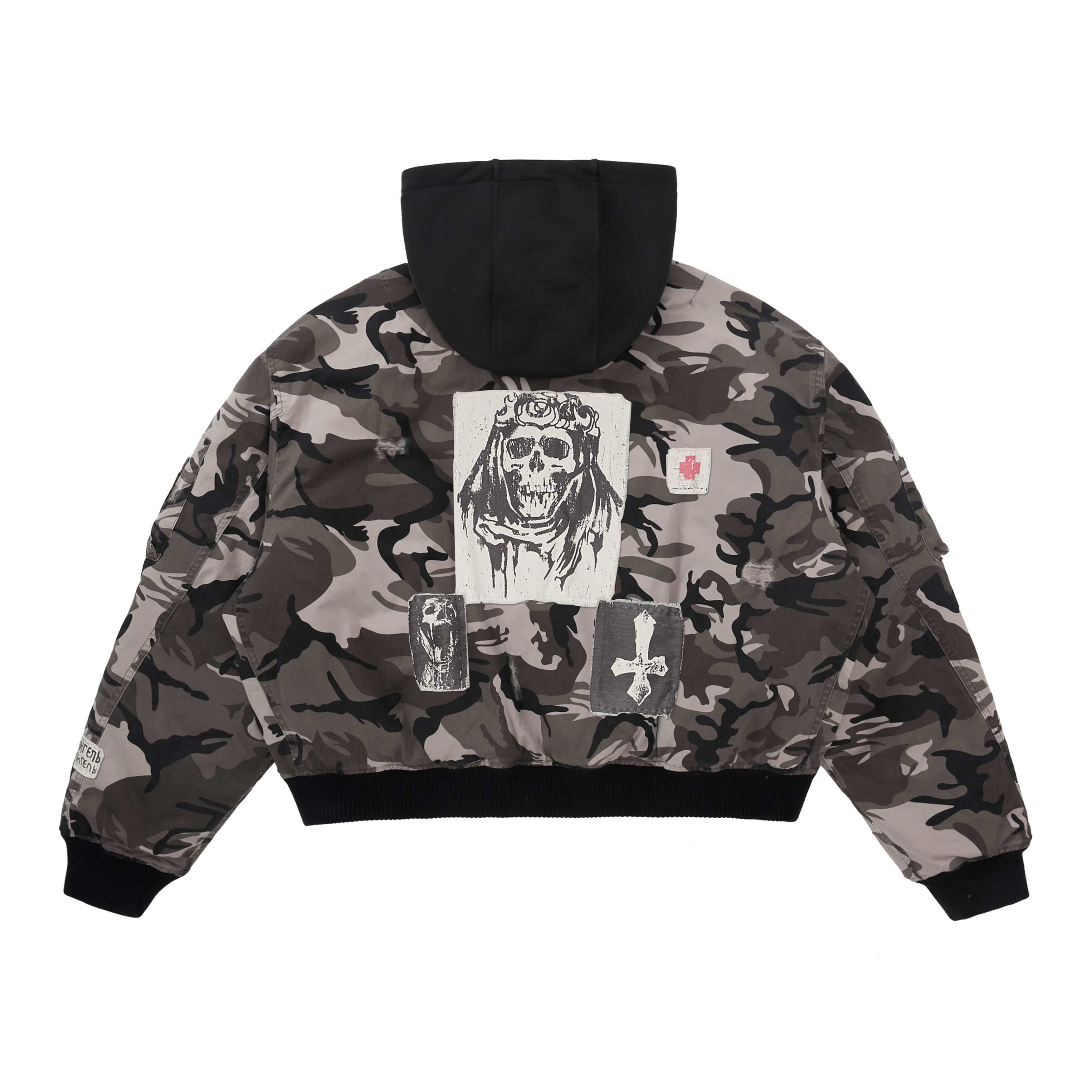 HELL CROSS WASHED VINTAGE PATCH DISTRESSED CAMOUFLAGE COTTON JACKET CAMOUFLAGE GREY