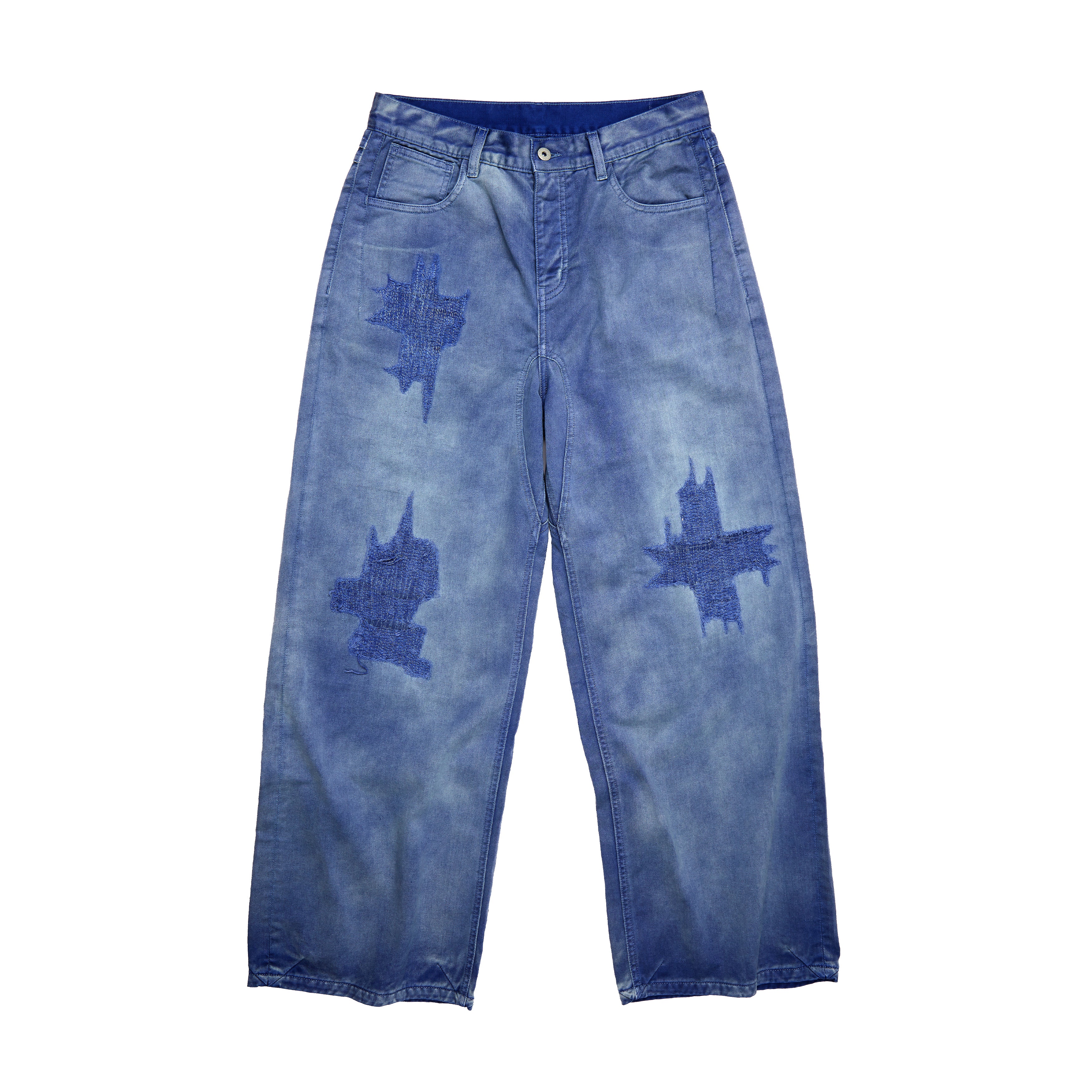 CROSS-METHOD HEAVY-DUTY OLD-FASHIONED DAMAGED WIDE LEGS FRENCH TROUSERS JEANS