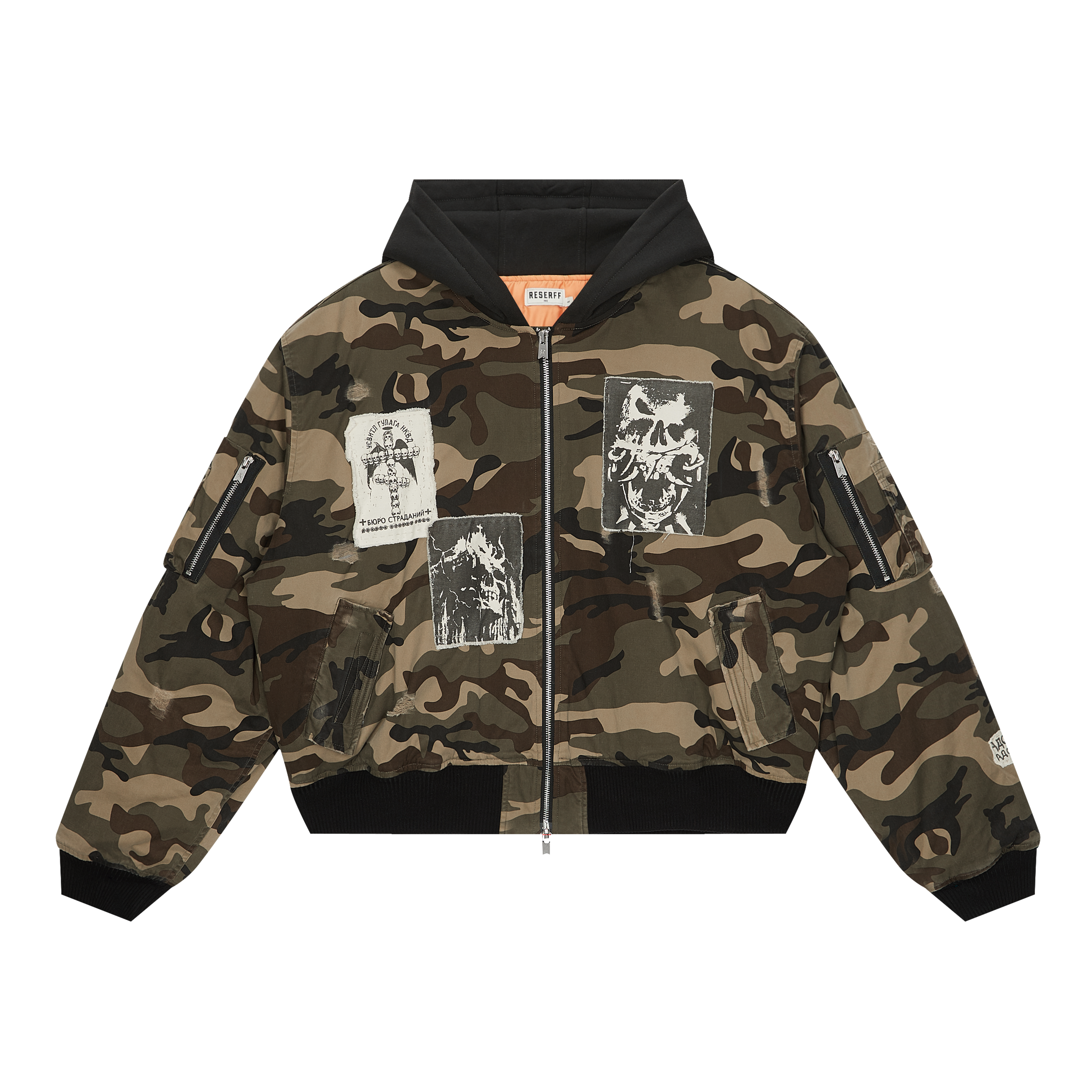 HELL CROSS WASHED VINTAGE PATCH DISTRESSED CAMOUFLAGE COTTON JACKET CAMOUFLAGE GREEN