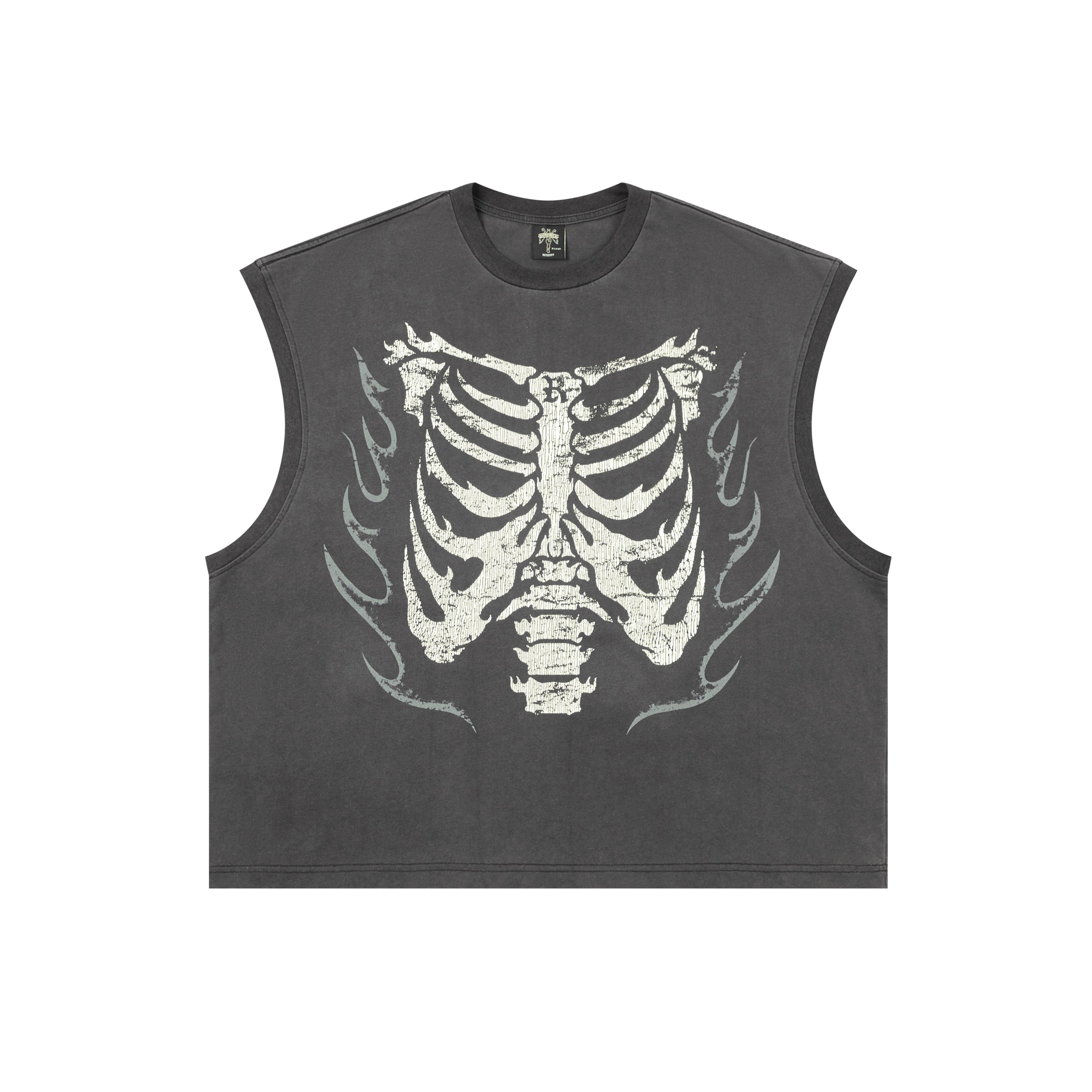 DANCER CLUB FLAME SKULL VINTAGE DISTRESSED VEST