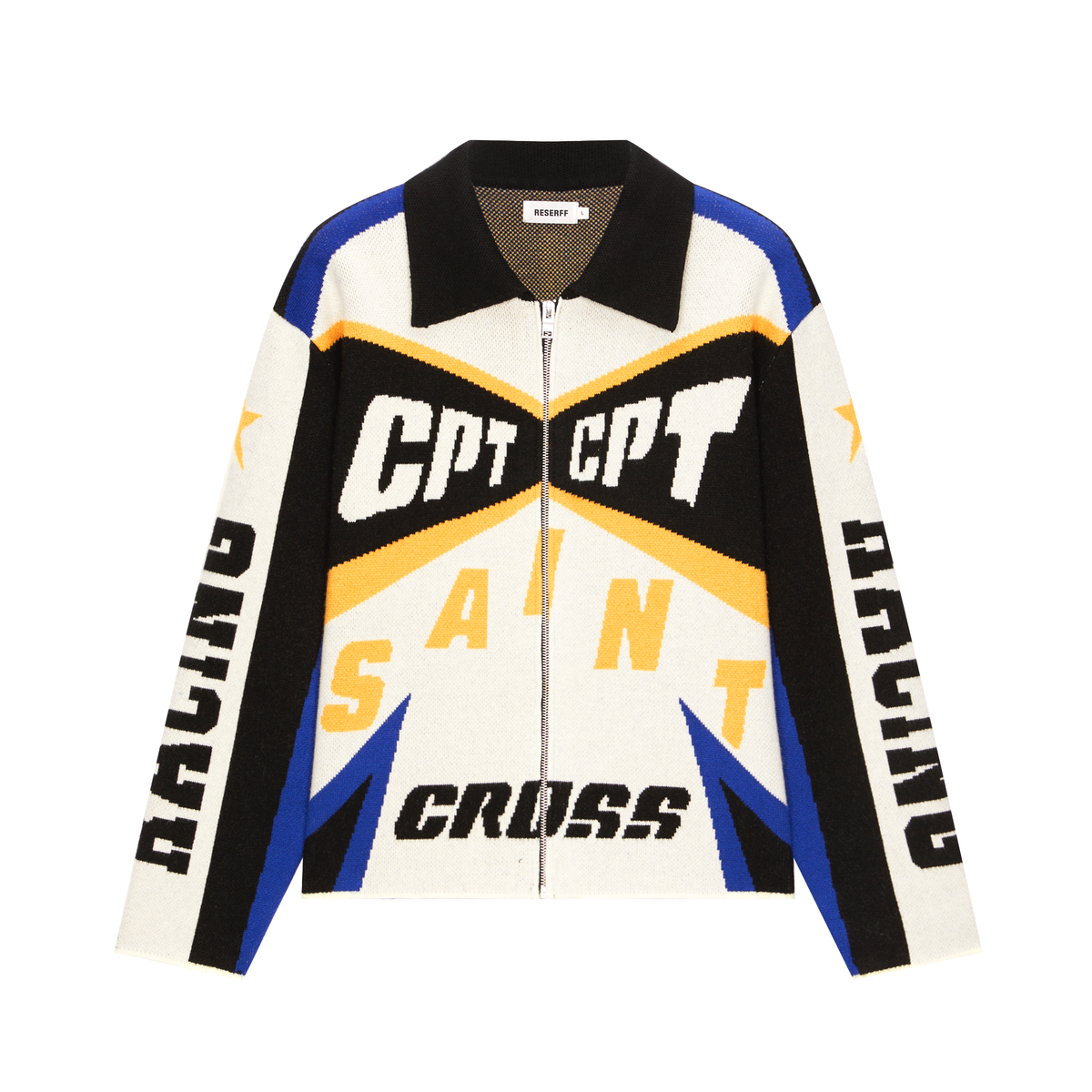 Stitch Racing Jackets CROSS STITCH WOOLEN RACING SWEATER JACKET BLUE WHITE