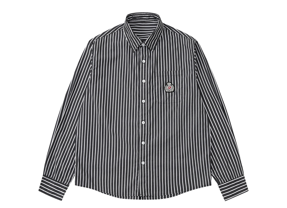 RESERFF Club Badge Stripes Women Club Badge Graphic Striped Button-Down Shirt, Vintage Resort Style Casual Blouse