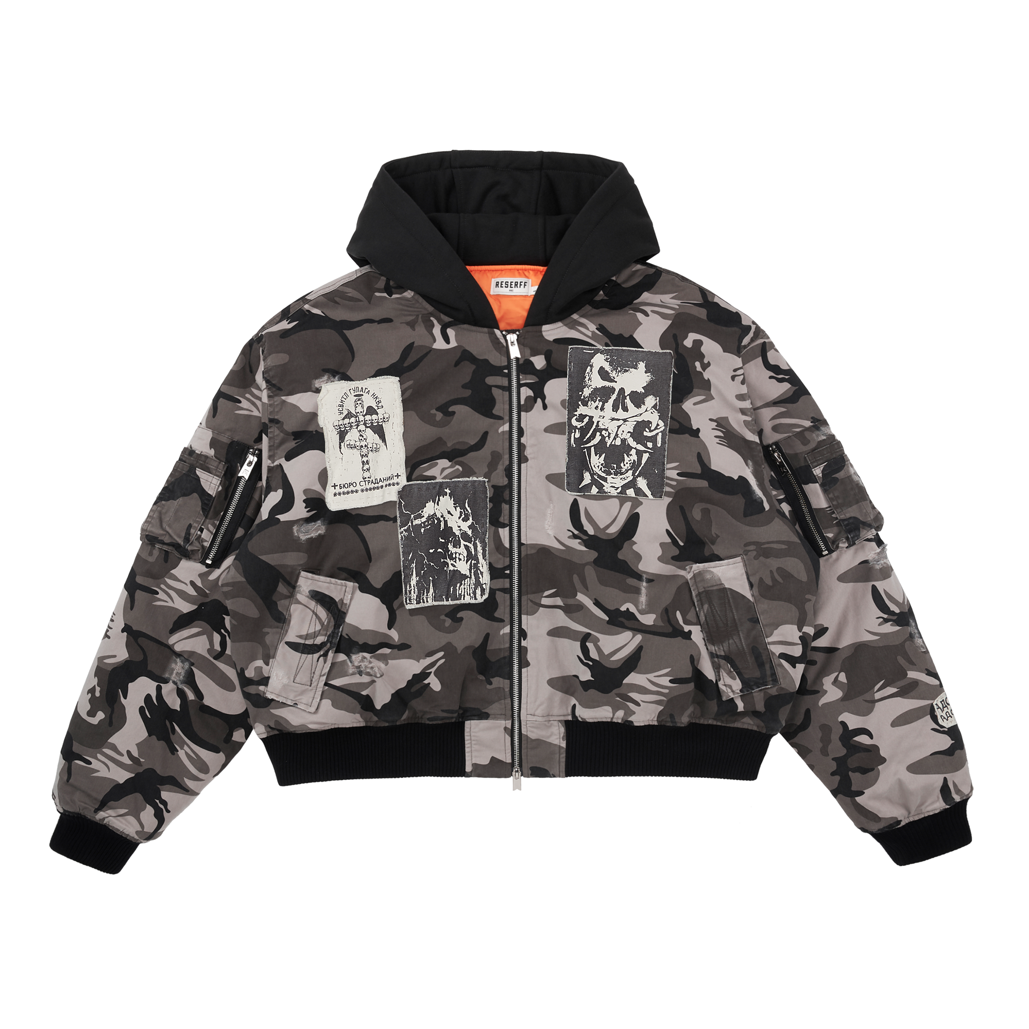 HELL CROSS WASHED VINTAGE PATCH DISTRESSED CAMOUFLAGE COTTON JACKET CAMOUFLAGE GREY
