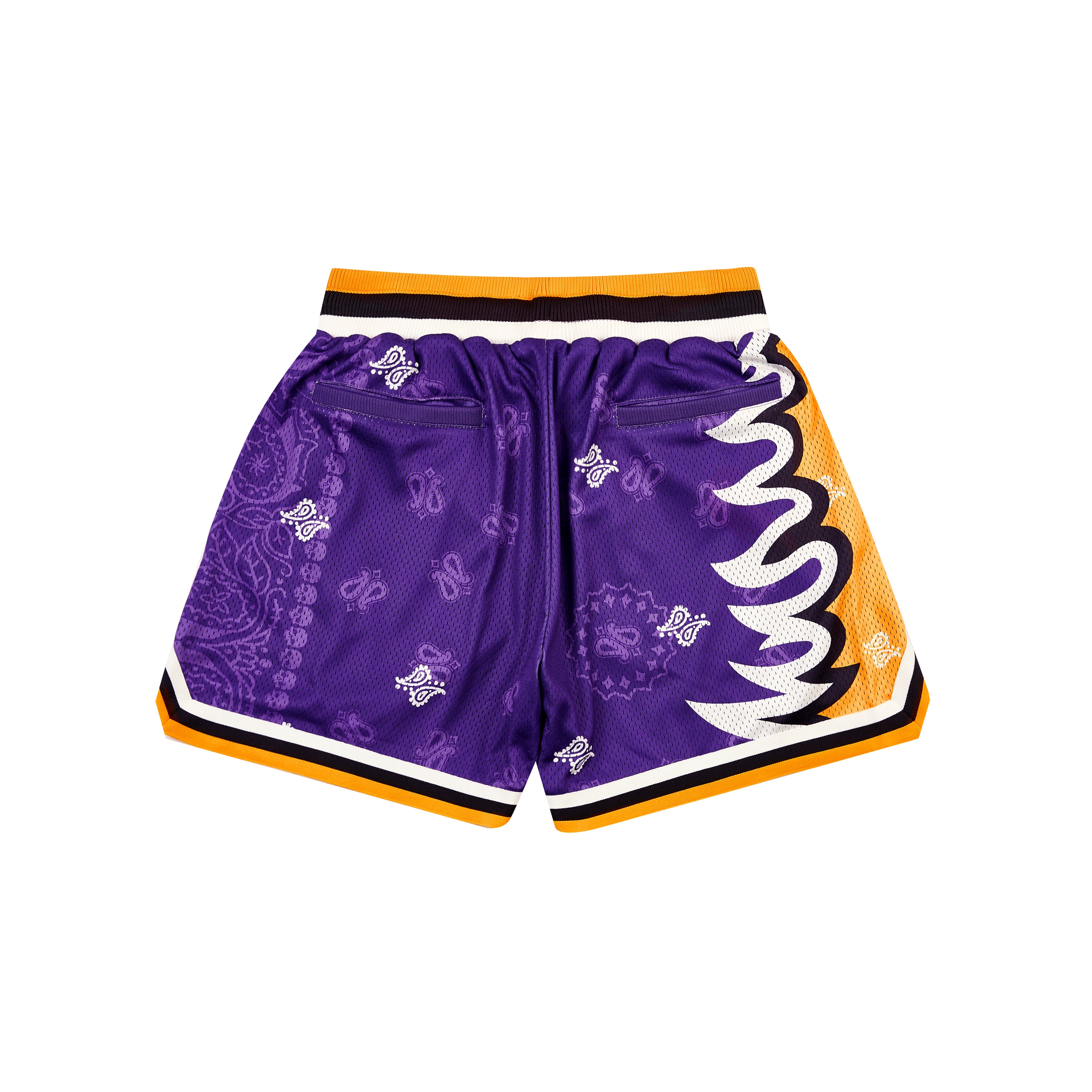 LOS ANGELES LAKERS VINTAGE FLAME PAISLEY SILHOUETTE DOUBLE-LAYER MESH SHORTS