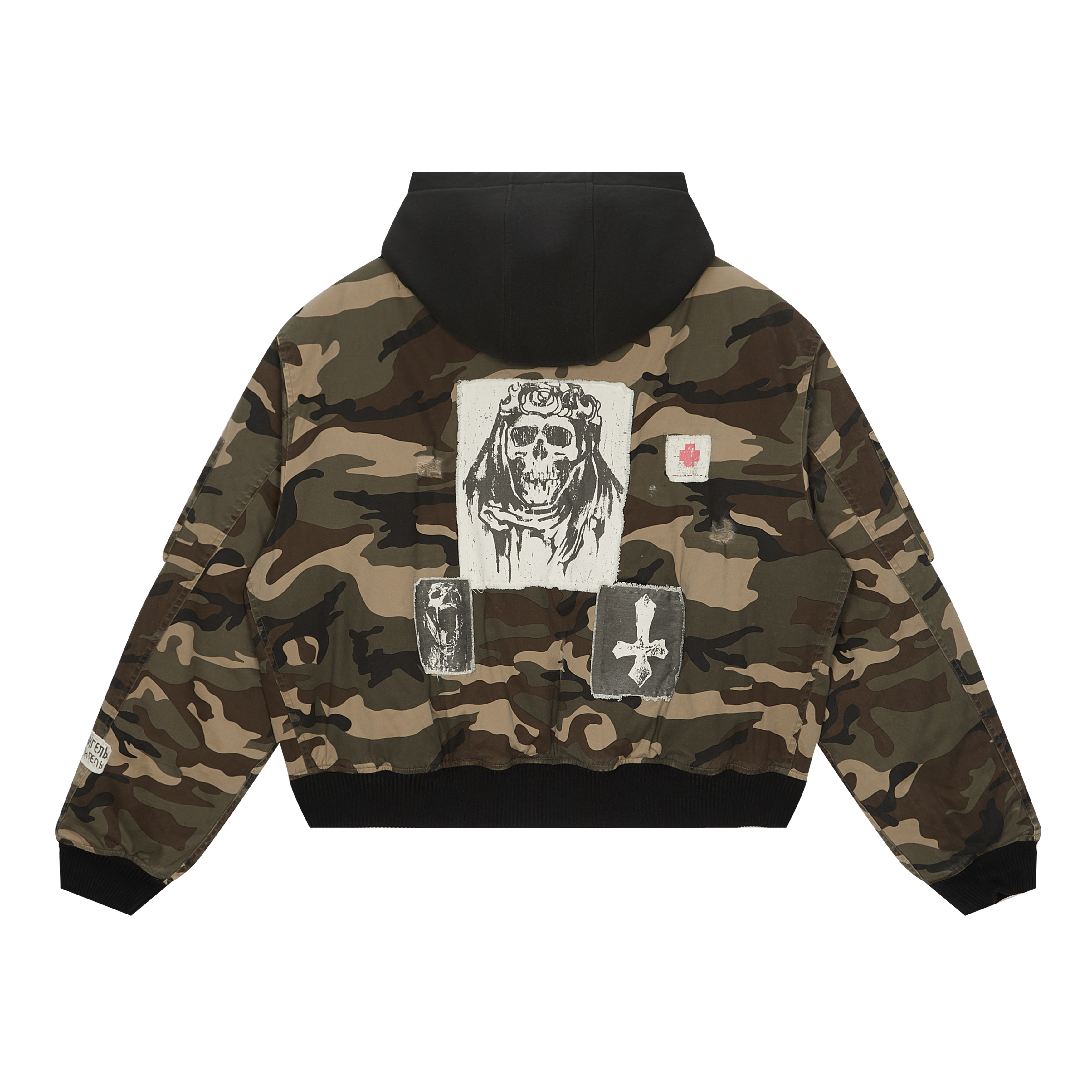 HELL CROSS WASHED VINTAGE PATCH DISTRESSED CAMOUFLAGE COTTON JACKET CAMOUFLAGE GREEN