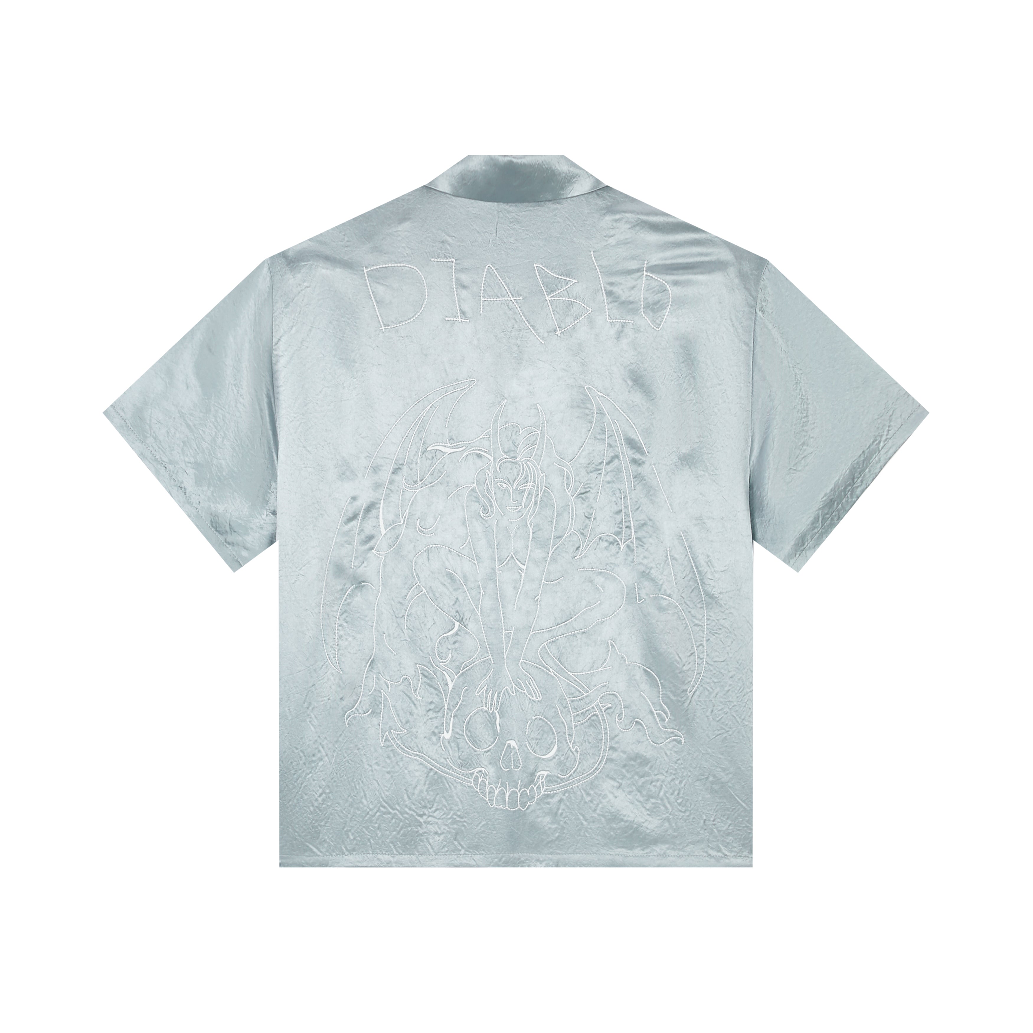 MALEVOLENT STAR WITCH ACETATE EMBROIDERED PATTERN TEXTURE BUTTONS WIDE SHORT SILHOUETTE SHIRT