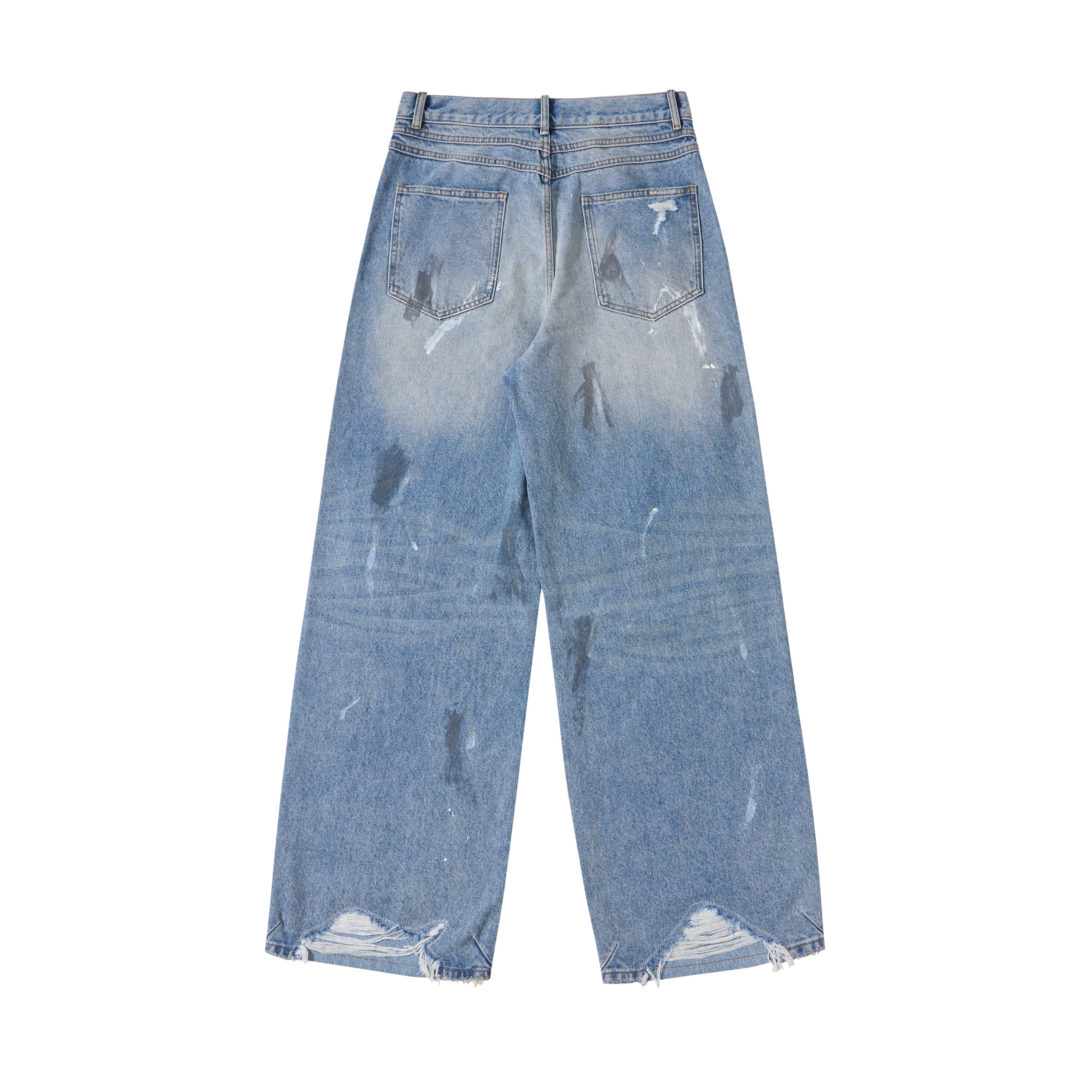 RE-MAKE OF OLD INK-SPLATTERED DIRTY-DYED DISTRESSED WIDE-LEG JEANS