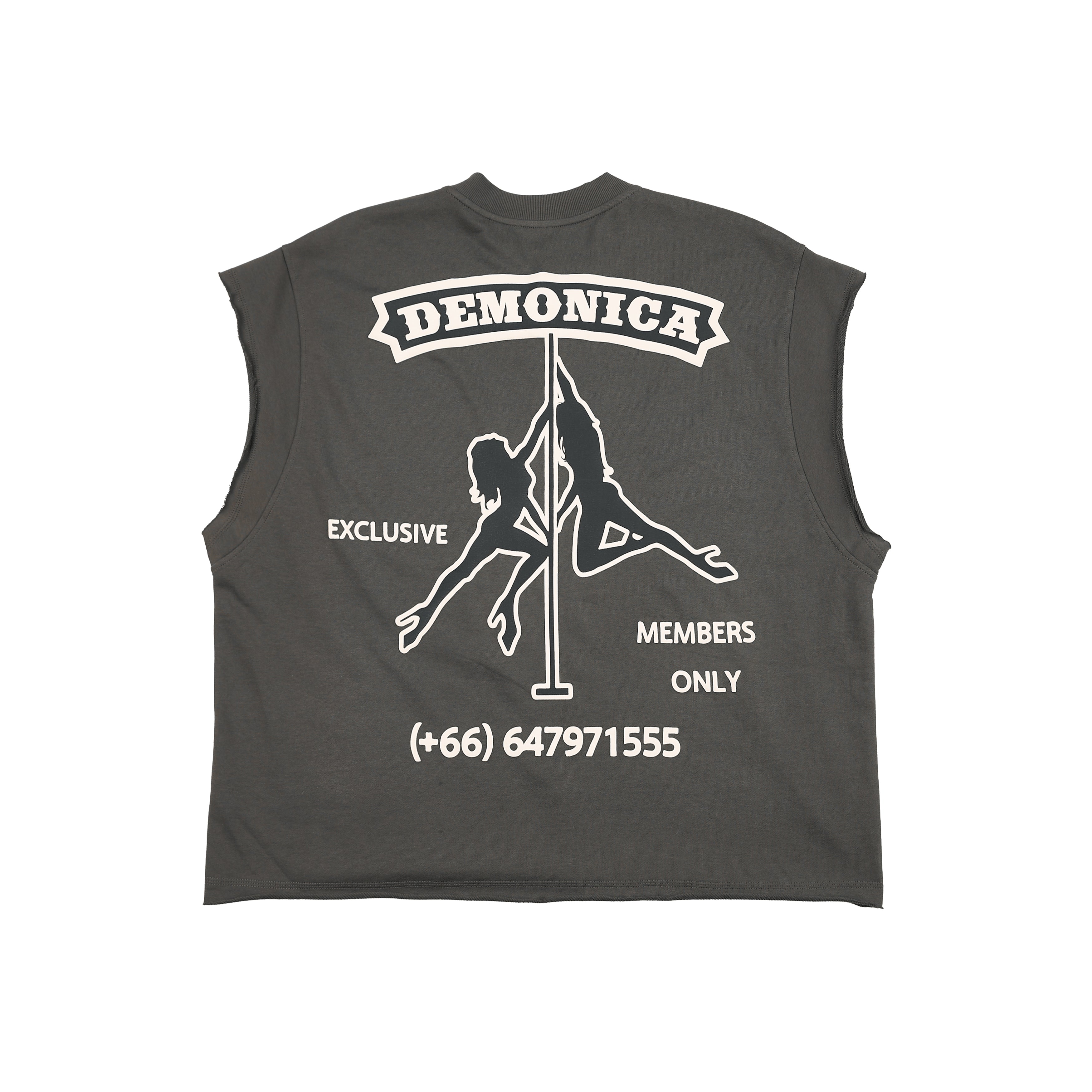 LIMITED EDITION GIRL RETRO ILLUSTRATION PRINT PROFILE-DESTROYED NECKBAND STRUCTURE SLEEVELESS VEST GREY