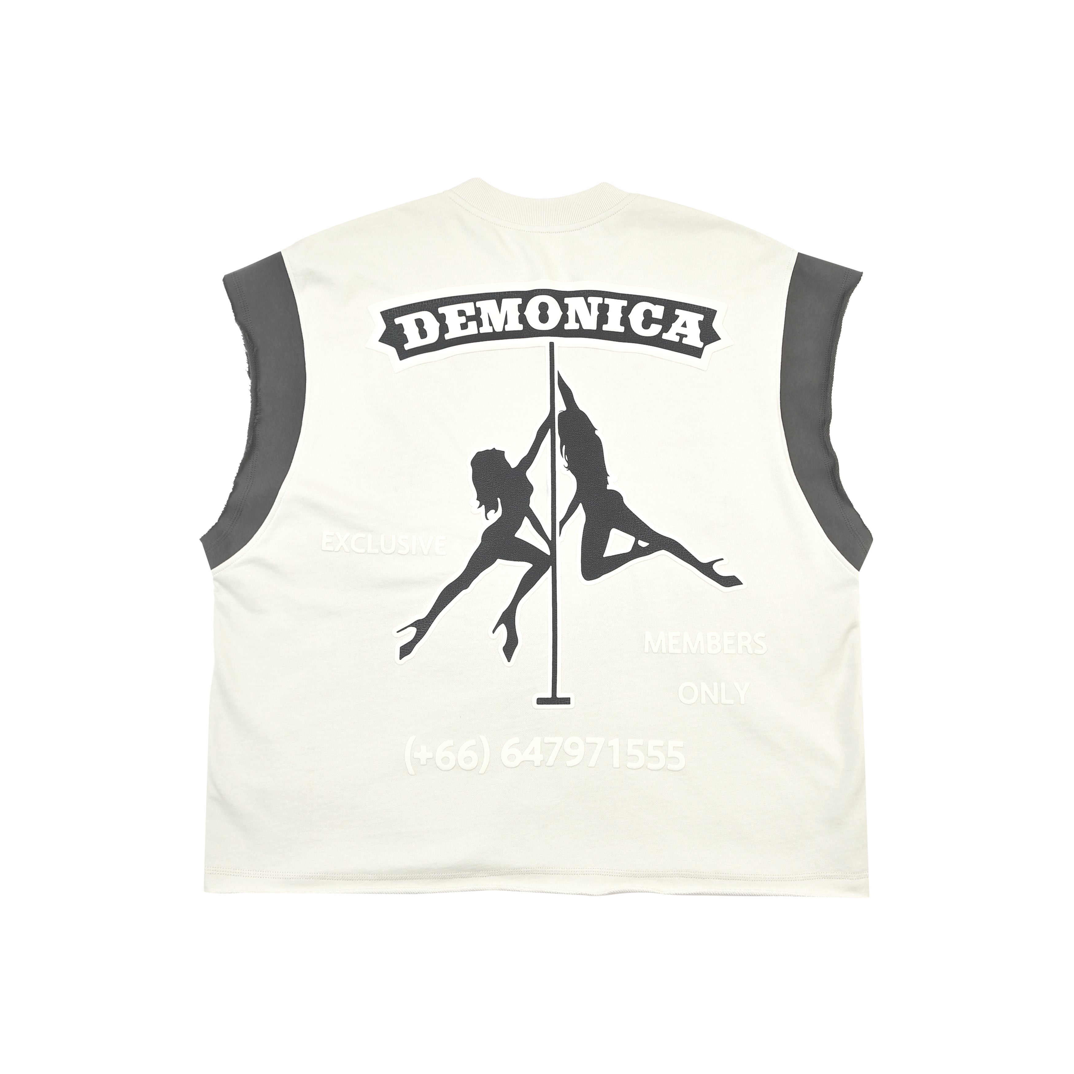 LIMITED EDITION GIRL RETRO ILLUSTRATION PRINT PROFILE-DESTROYED NECKBAND STRUCTURE SLEEVELESS VEST BEIGE
