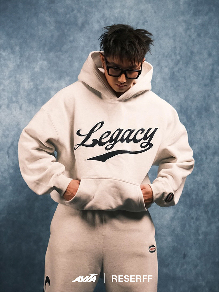 RESERFF X AVIA COLLABORATION VINTAGE PATCH EMBROIDERY PRINT FLEECE-LINED HOODIE HEAVYWEIGHT HOODIE JACKET