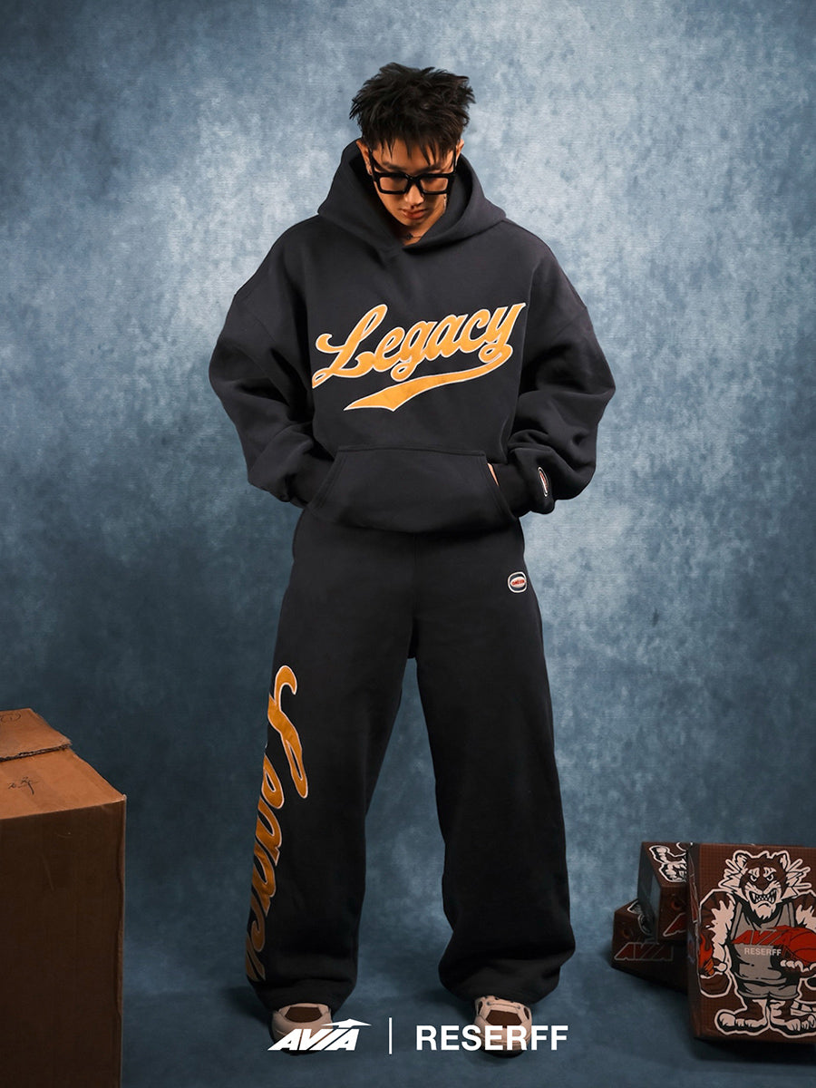 RESERFF X AVIA COLLABORATION VINTAGE PATCH EMBROIDERY PRINT FLEECE-LINED HOODIE HEAVYWEIGHT HOODIE JACKET