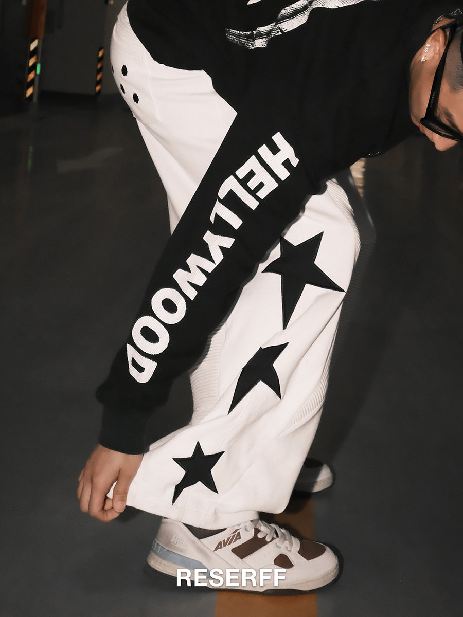 HOLLYWOOD WAFFLE GRID RETRO PRINT DISTRESSED HEAVYWEIGHT OVERSIZED LONG SLEEVE SWEATSHIRT