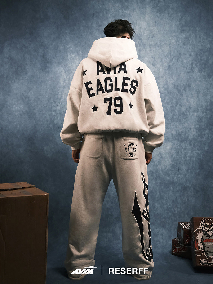 RESERFF X AVIA COLLABORATION VINTAGE PATCH EMBROIDERY PRINT FLEECE-LINED HOODIE HEAVYWEIGHT HOODIE JACKET