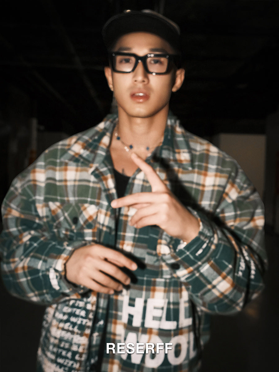 RESERFF HELLYWOOD PLAID STRIPE PRINT DISTRESSED OVERSIZED JACKET COTTON COAT